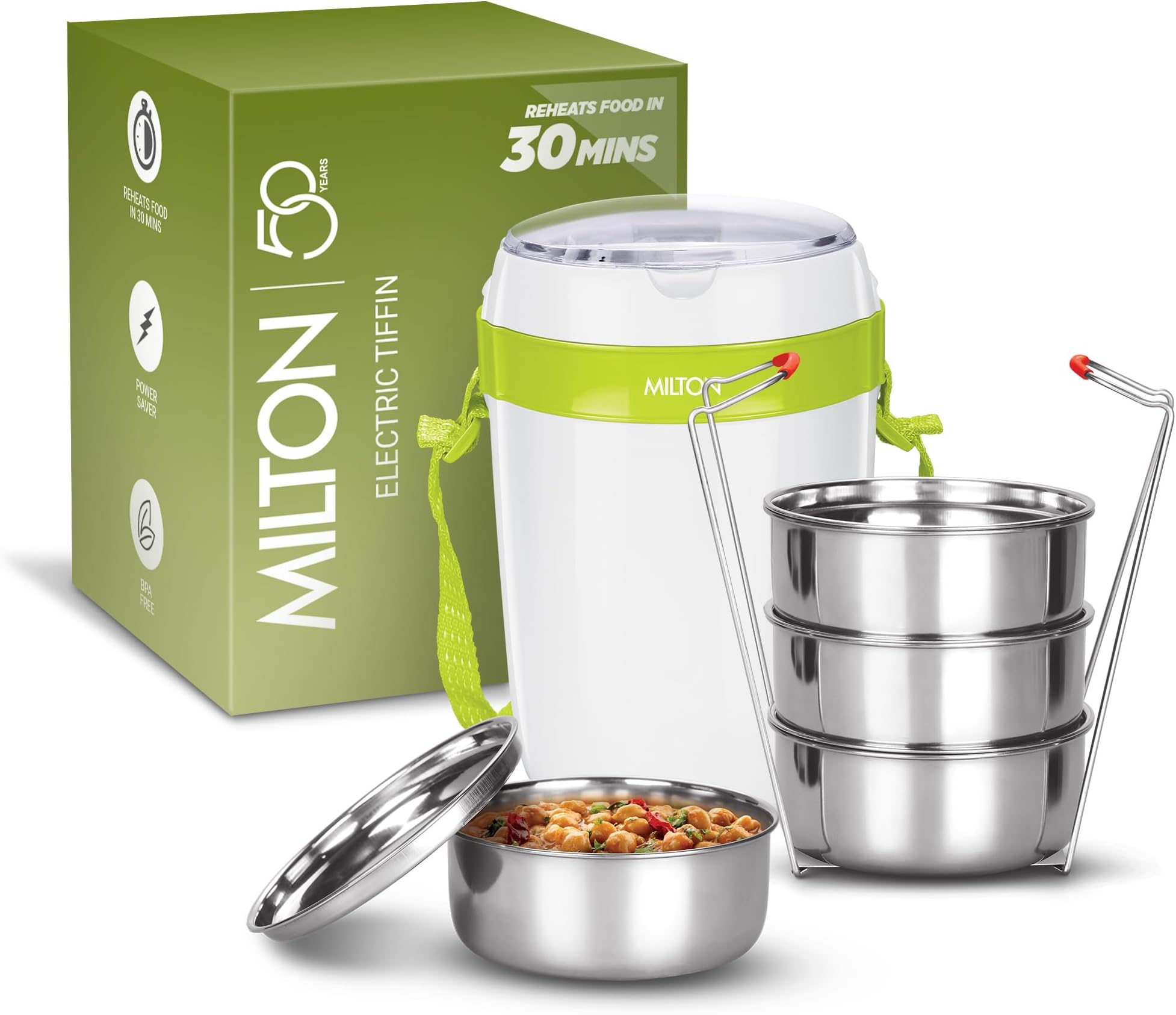 Milton Futron Electric Lunch Pack 4 Container, Green, 360 ml