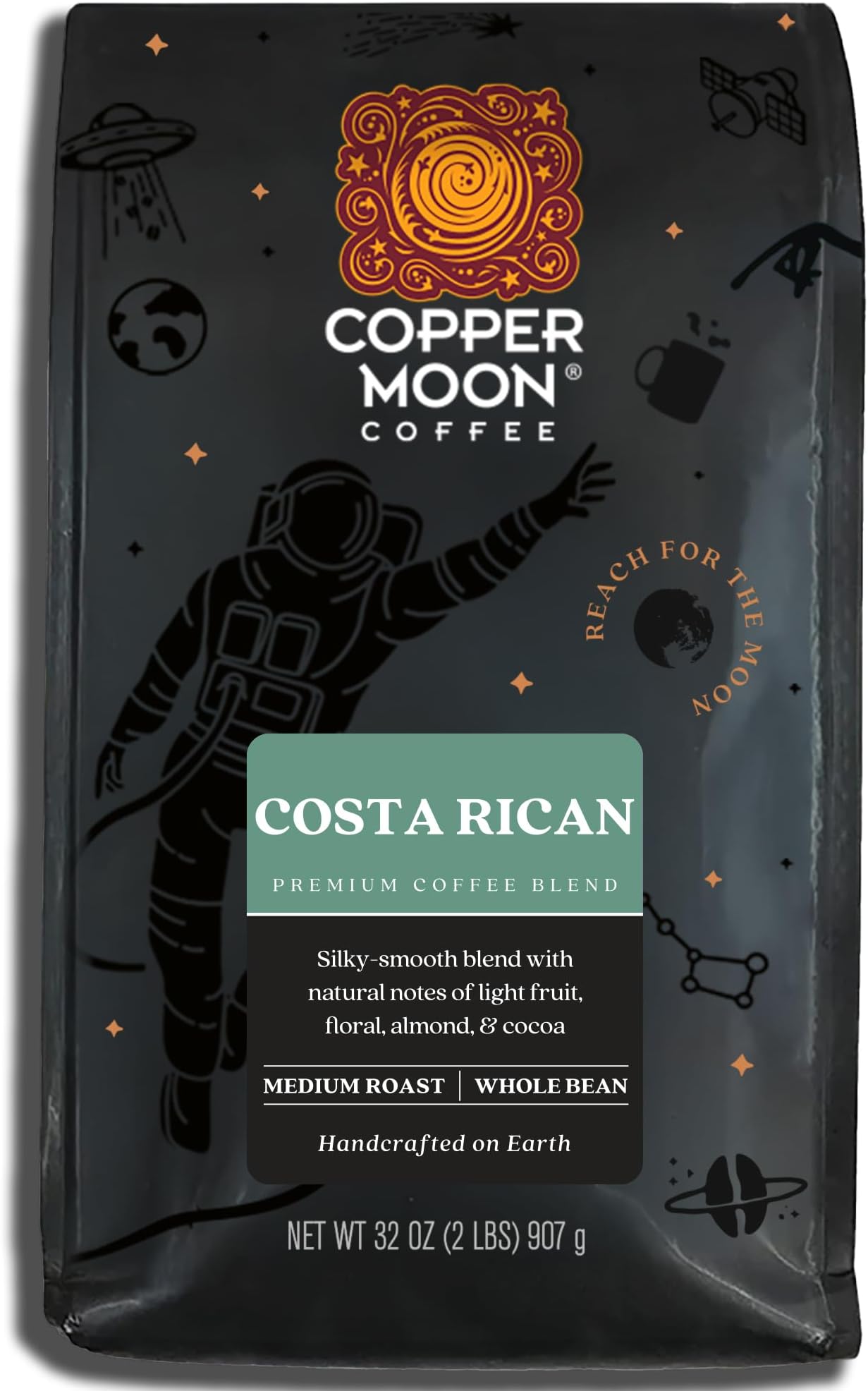 Copper Moon Medium Roast Whole Bean Coffee, Costa Rican Blend, 2 Lb