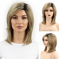 Vista 8 de RENERSHOW Pelucas cortas estilo Bob gris para mujeres blancas, peluca Bob gris degradado con flequillo, cortes de pelo rectos, pelucas sintéticas