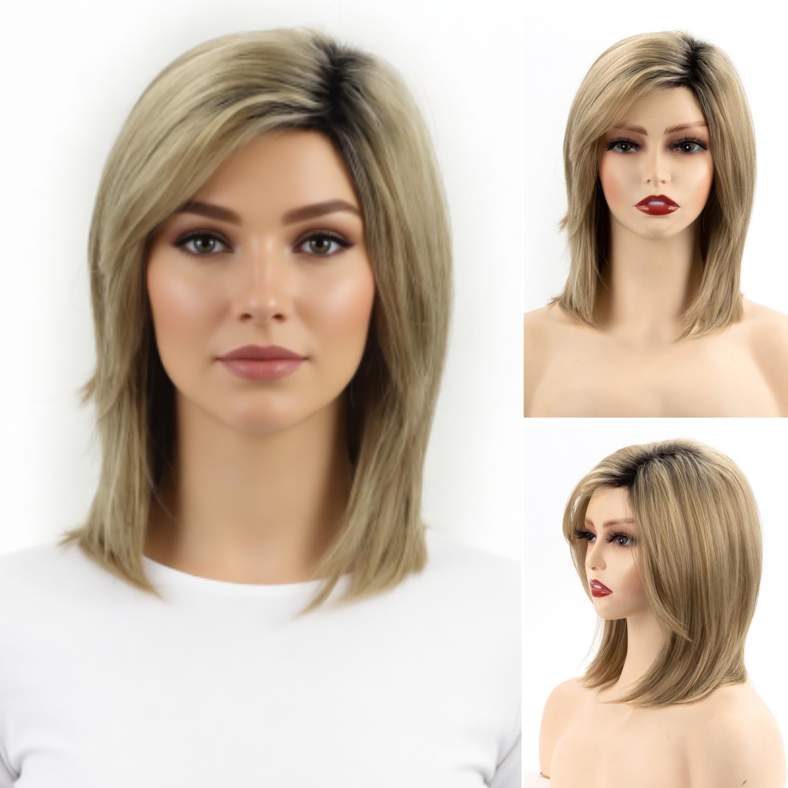 15 Inch Blonde Bob Wig Heat Resistant Layered Straight Synthetic Hair Clip Wig KOME Blonde Synthetic Lace Front Wig, Shoulder Length 13x6  main image 2