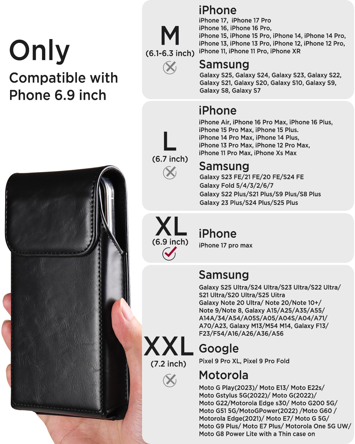 Miimall Vertical Funda de Cuero con Clip para Cinturón Compatible con iPhone 17 Pro MAX, Premium Piel Bolsa para Deportes al Aire Libre, Antiarañazos Antigolpes Funda para iPhone 17 Pro MAX, Negro