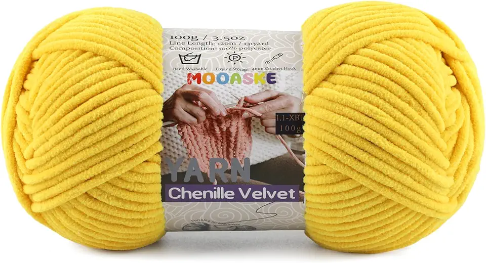Fio grosso para crochê e tricô – Fio super volumoso de chenille de pelúcia fácil de usar 100 g/131 m - Fio de veludo ultramacio para bebês para iniciantes e projetos amigurumi, amarelo dourado
