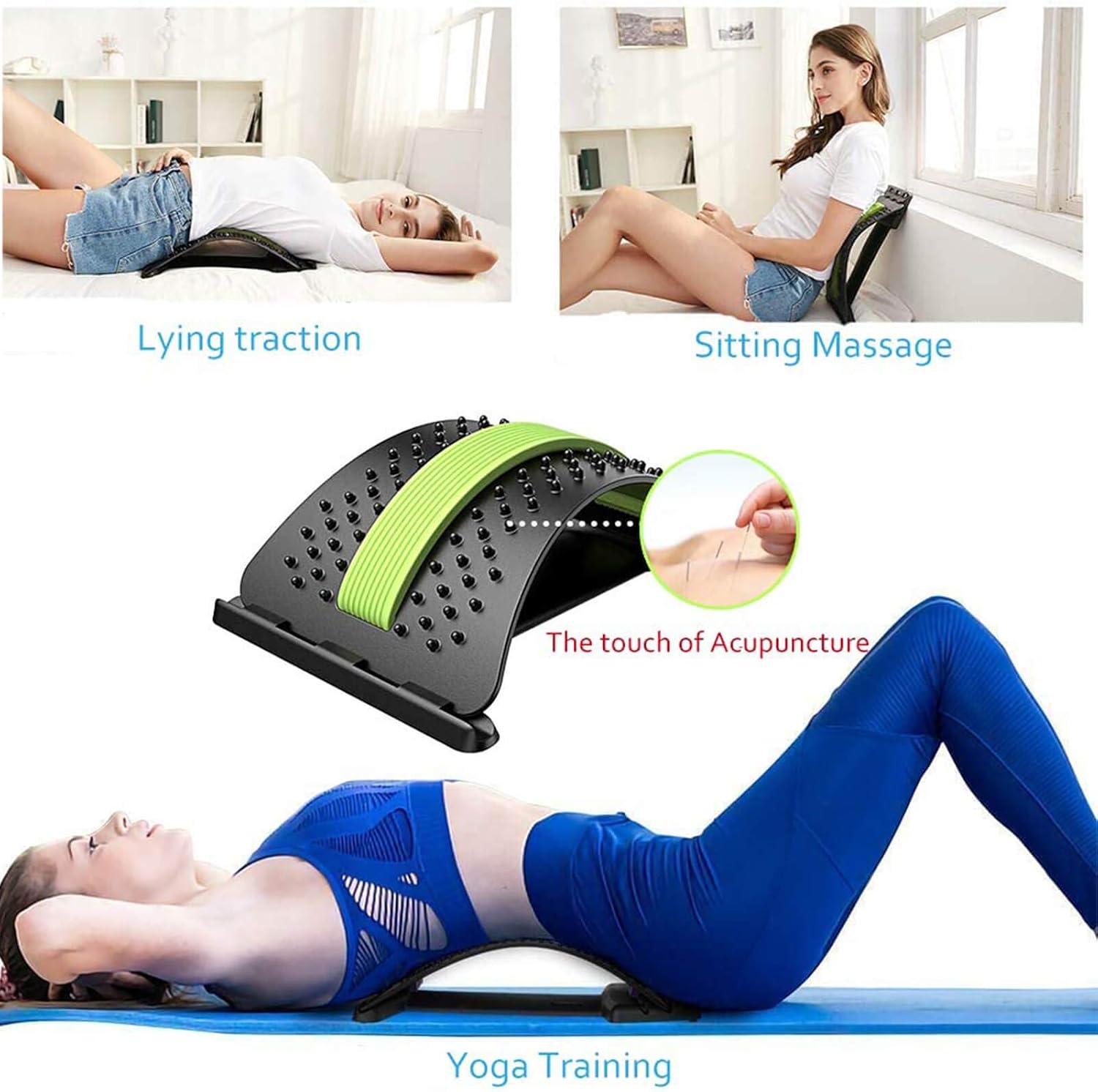 SUNXZZ Back Stretcher for Pain Relief, Sciatica Pain Relief, 4 Adjustable Settings Lower Back Stretcher for Lower Back Pain (Green)