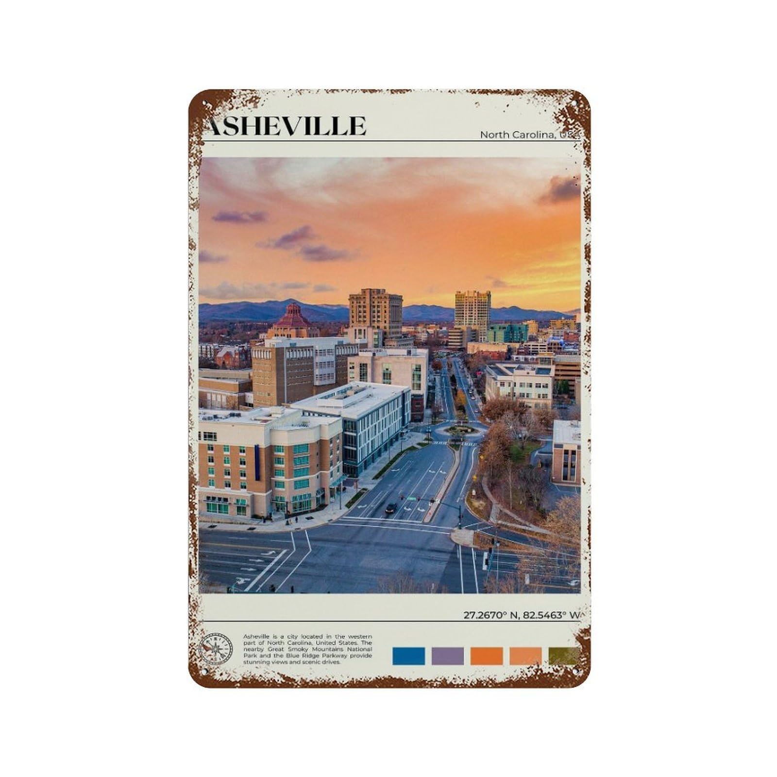 xiaoxiaoshen Real Photo Asheville Decor USA Wall Decor Art Metal Tin Poster Modern Home Decor Art Home Bar Shop Decorations Vintage Sign 30x20cm