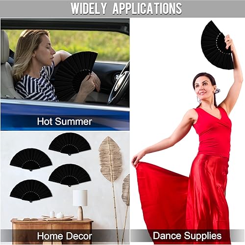 Miniatura 7 de durony Abanicos chinos de tela de nailon con mango de plástico, abanicos plegables decorativos para fiestas, regalos de boda, decoración del hogar,