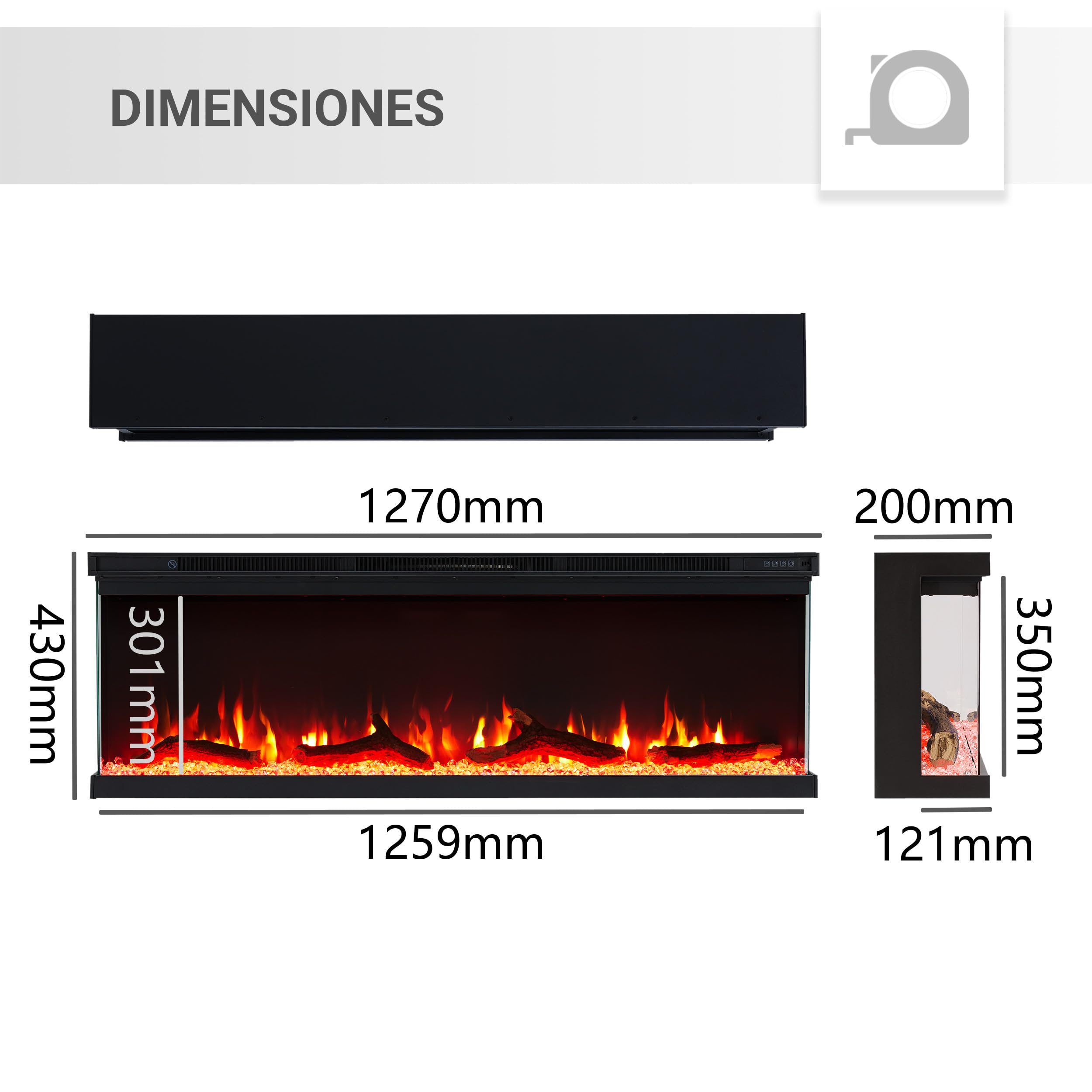BALDERIA Orson 50 - Chimenea eléctrica, Estufa panoramica de Pared