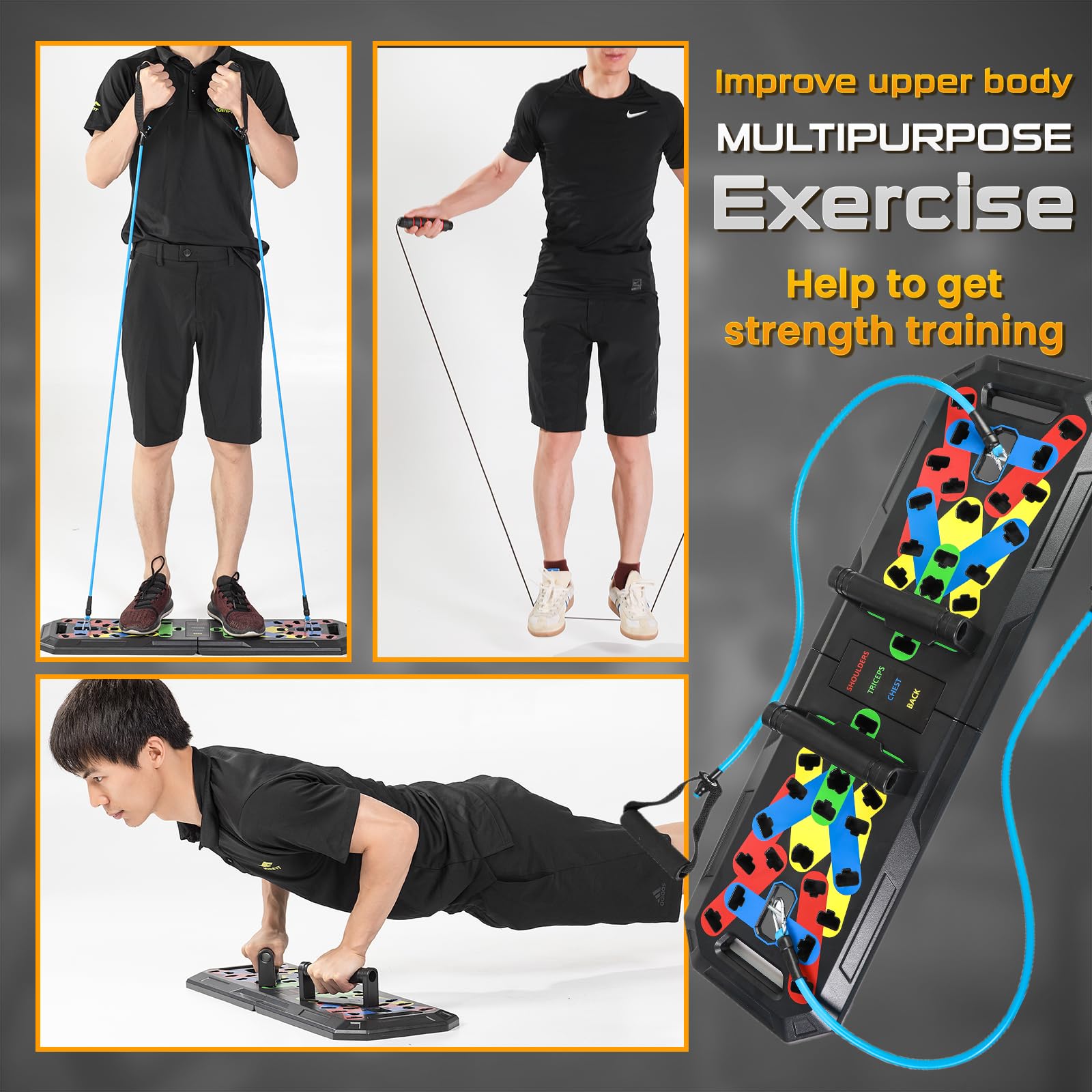 Planche De Pompes Portable 14 En 1 Pliable - Entraînement Musculation Complet Avec Bandes De Résistance Antidérapantes
