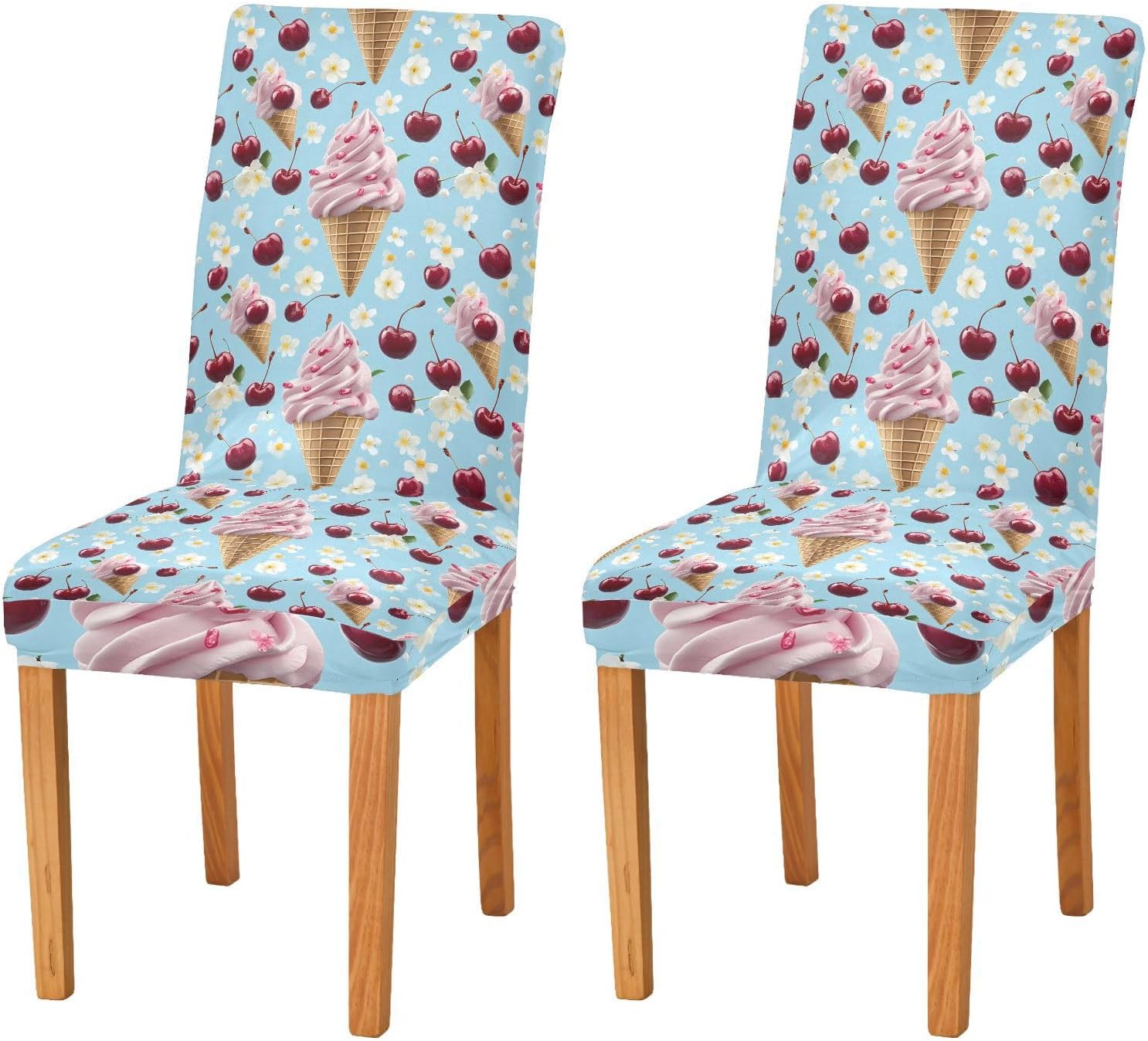 ALAZA Chair Covers for Dining Room, Ice Cream Flower Cherry Pattern Stretch Chair Cover Sets Chair Protector Removable Washable for Ktichen Restaurant Hotel