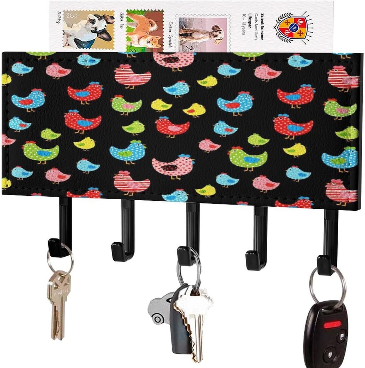 Hanging Happy Colorful Hens Rooster Chicken Key Holder Wall Mount