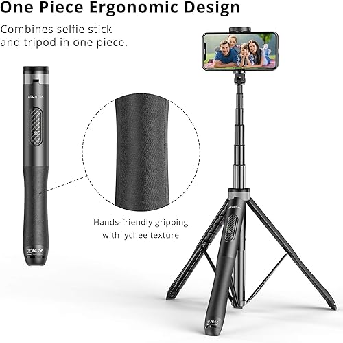 Miniatura 4 de ATUMTEK Trípode de palo selfie de 51 pulgadas soporte extensible todo en uno con control remoto Bluetooth rotación de 360 para iPhone y Android