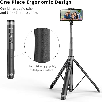 ATUMTEK 51 Selfie Stick Tripod, All in One Extendable Phone Tripod Stand with Bluetooth Remote 360 Rotation for iPhone and Android Phone Selfies, Video Recording, Vlogging, Live Streaming, Black