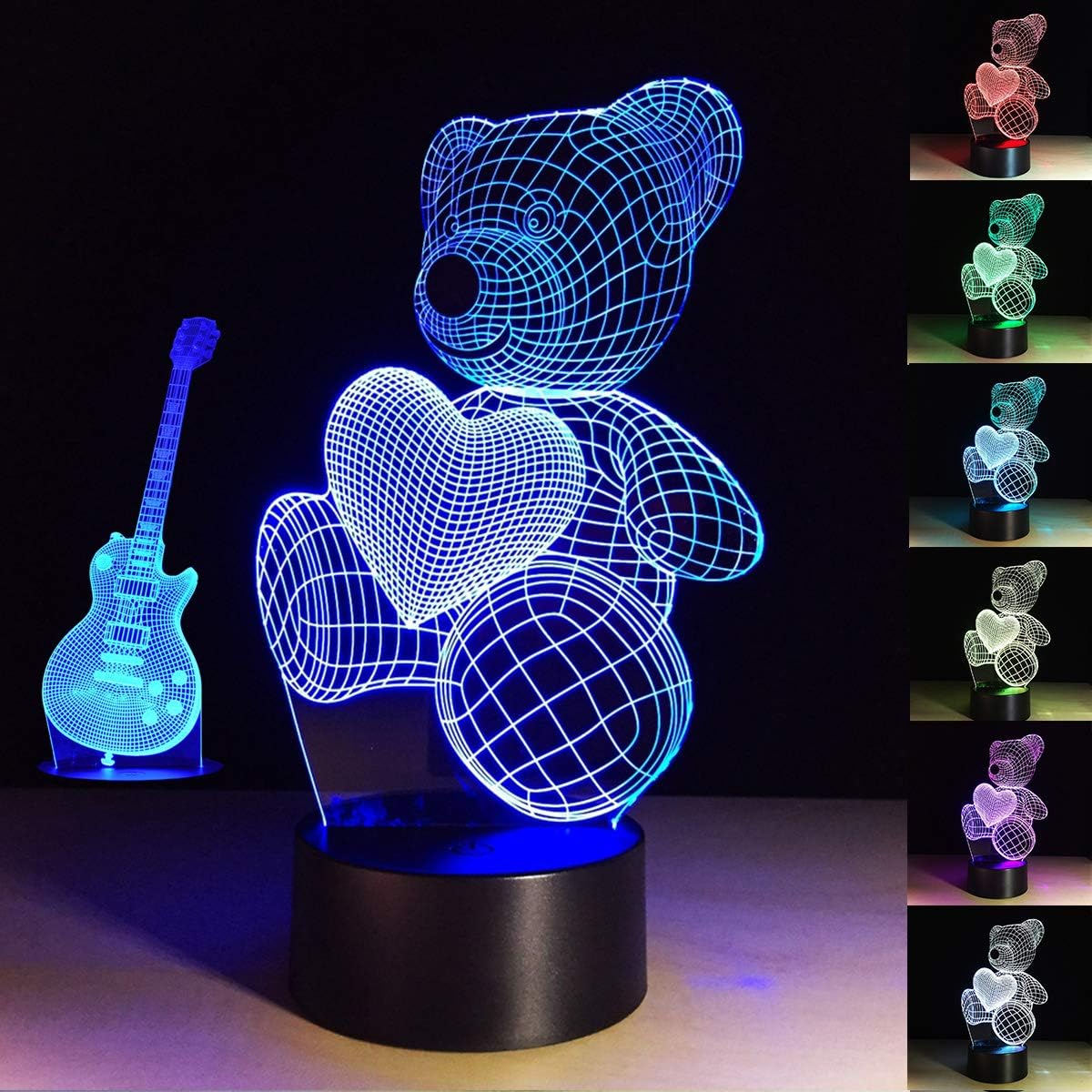 3D Night Light 7 Colors Changing Night Light Teddy Bear Home Decor Art 3D Lights Modern Art Lamp Guitar Gift 3D Lamp
