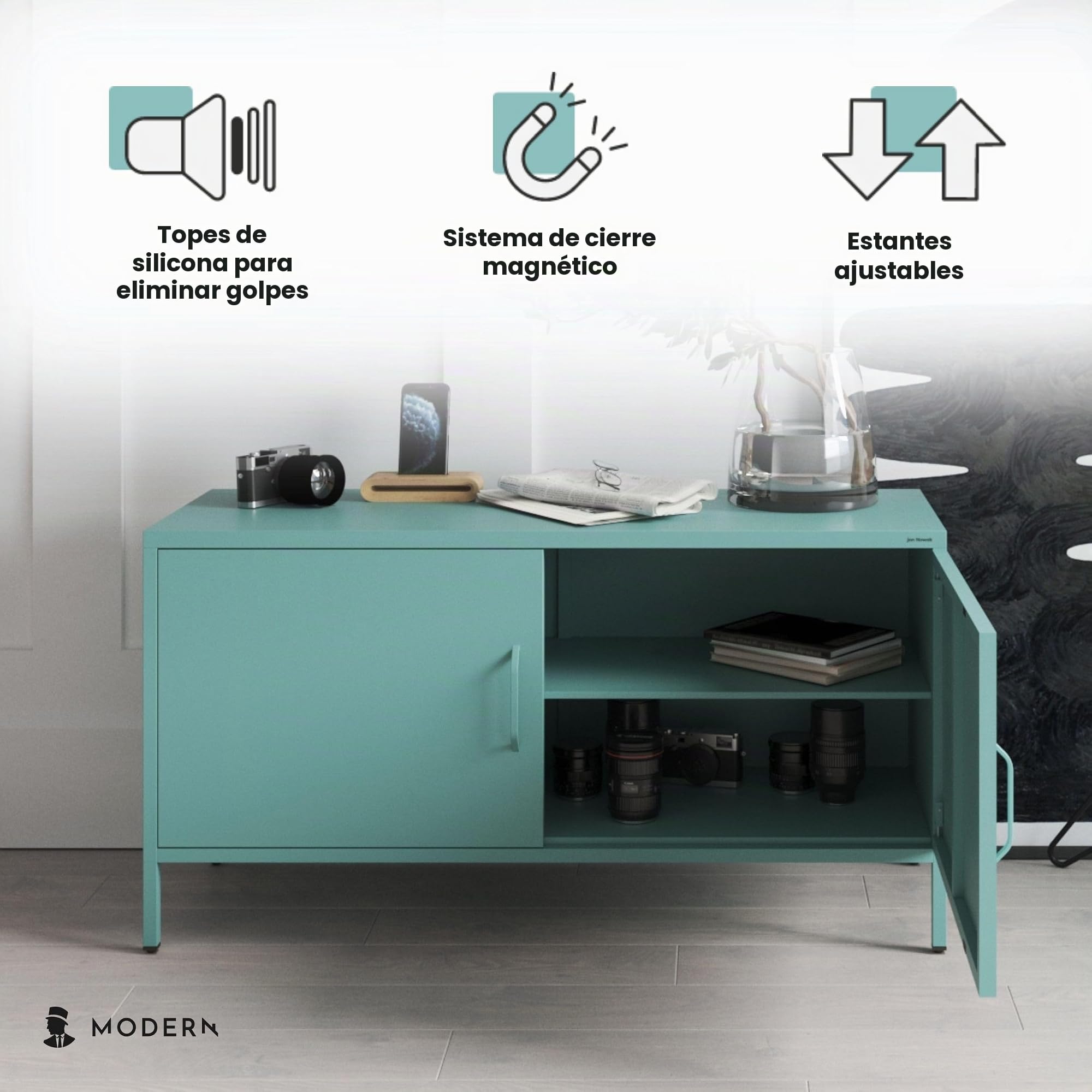 Jan Nowak Mueble TV Salon Metal - Rosa | 115 x 59,5 x 40 cm | Mueble Salón Televisión de 2 Puertas, Estilo Industrial | Mesa TV,Superficie Brillante