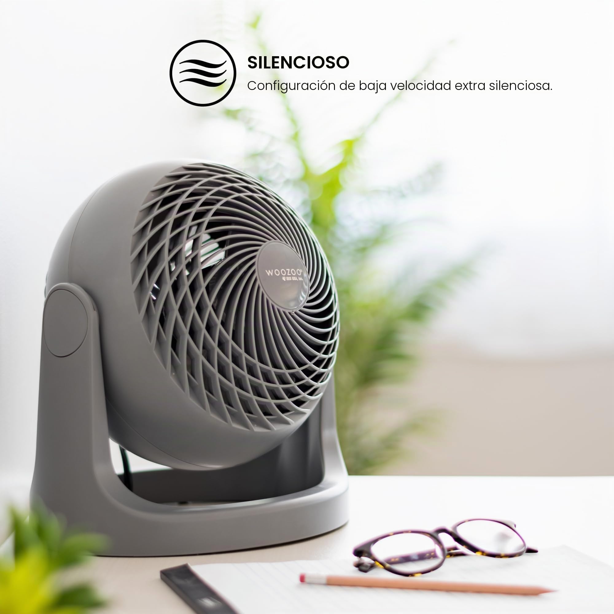 Iris Ohyama Woozoo, 23m², Ventilador de mesa, Gris, 3 velocidades, Silencioso, Potente,Escritorio, Portátil, Sobremesa, Table Fan, Ventoinha para casa, a oficina, PCF-HE18