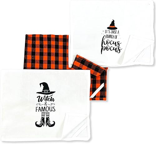 Miniatura 3 de Juegos de toallas de cocina de Halloween el paquete variado incluye 6 piezas espeluznantes divertidos y lindos refranes