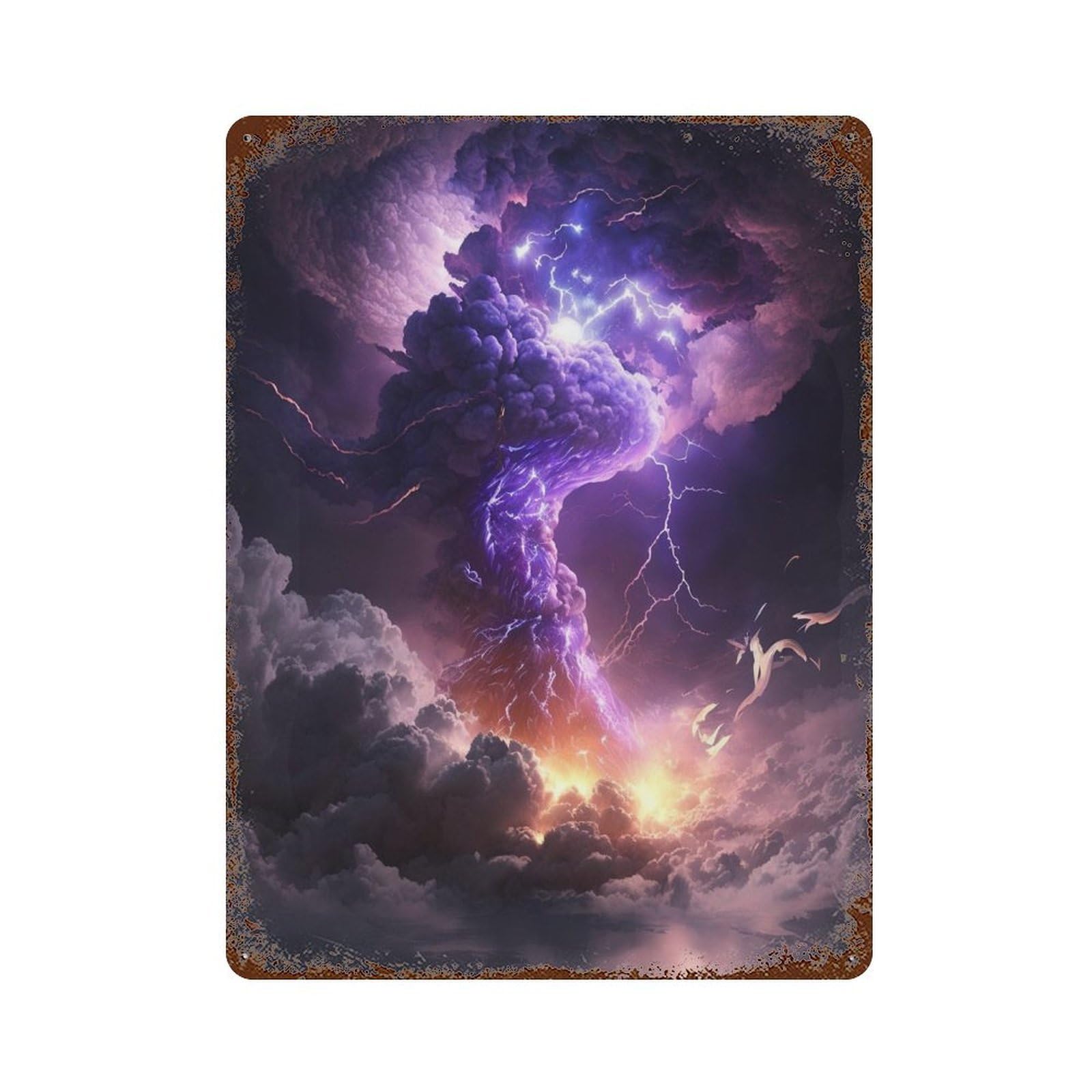 Vintage Rust Metal Sign Thunderstorm with Lightning Strikes 15.7"x11.8", Old School Wall Decor for Office, Studio And Wall Decor