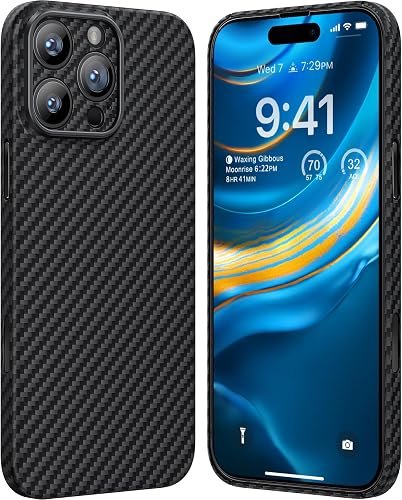 memumi Carbon Coque pour iPhone 16 Pro, Housse Ultra Mince en 100% Fibre d'arami