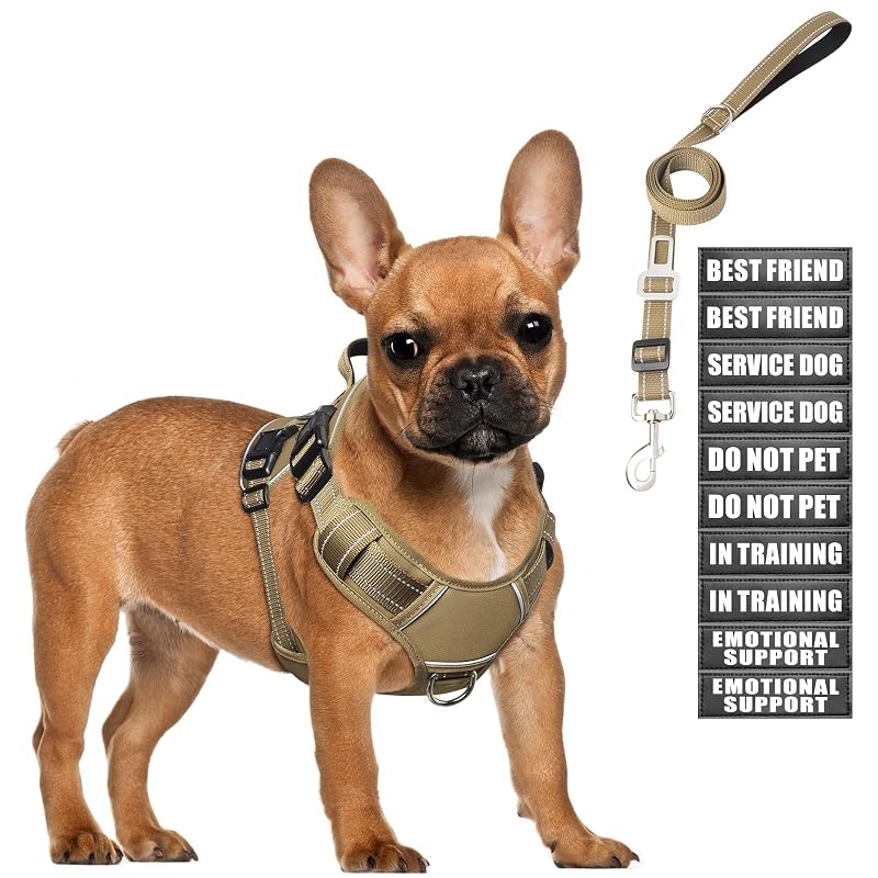 Peitoral vest ajustável para cães com guia, alça acolchoada e faixas refletivas MOOGROU, tamanho Small marrom
