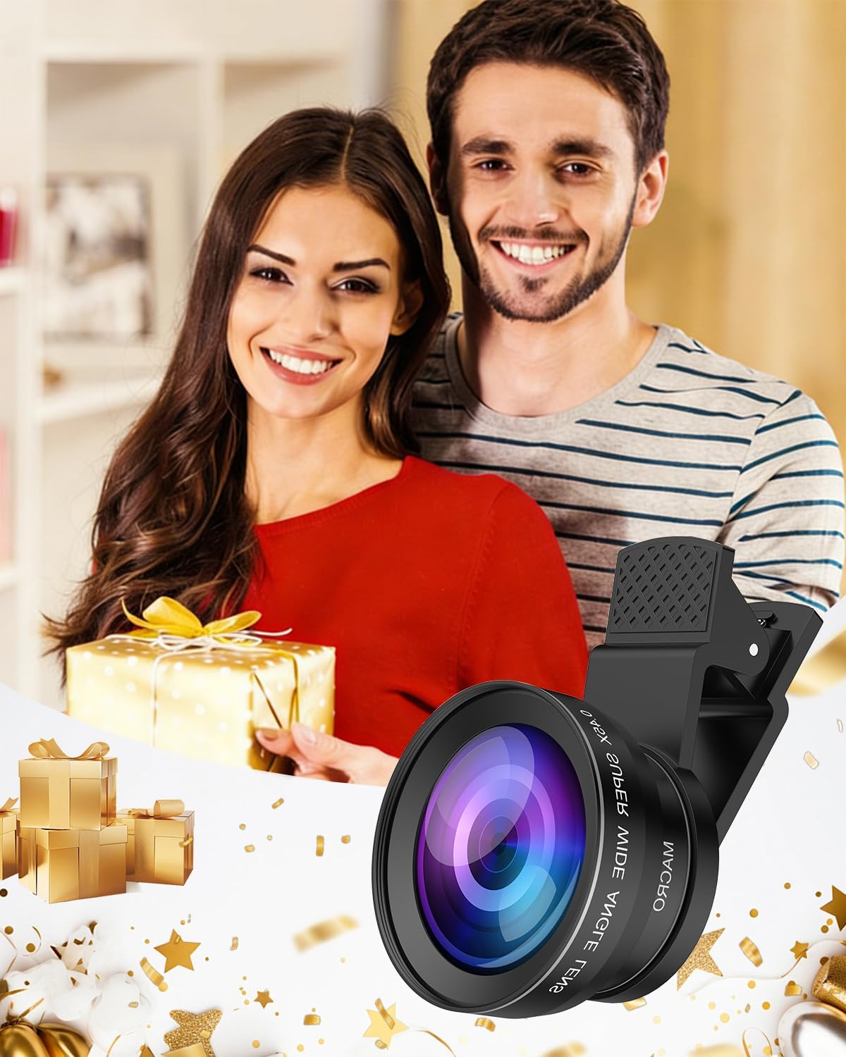 Phone Camera Lens Kit, Upgraded 0.45X Super Wide Angle Lens, 12.5X Macro Lens for iPhone, 2-in-1 Professional Clip-On Phone Lens Compatible with iPhone, Samsung, Android Smart Phone