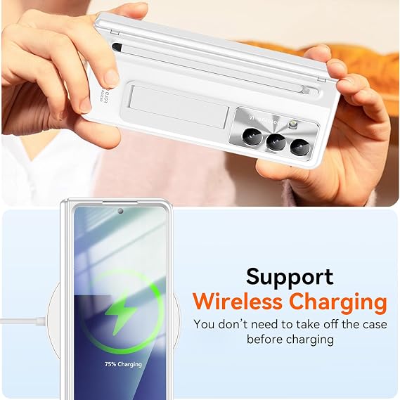 for Samsung Galaxy Z Fold 7 Case with S Pen Holder & Stylus Pen, Z Fold7 Full Coverage Phone Case with Kickstand HD Screen Protector Anti-Scratch Stand Protective Cover for Z Fold 7 White
