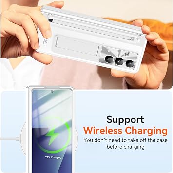 for Samsung Galaxy Z Fold 7 Case with S Pen Holder & Stylus Pen, Z Fold7 Full Coverage Phone Case with Kickstand HD Screen Protector Anti-Scratch Stand Protective Cover for Z Fold 7 White