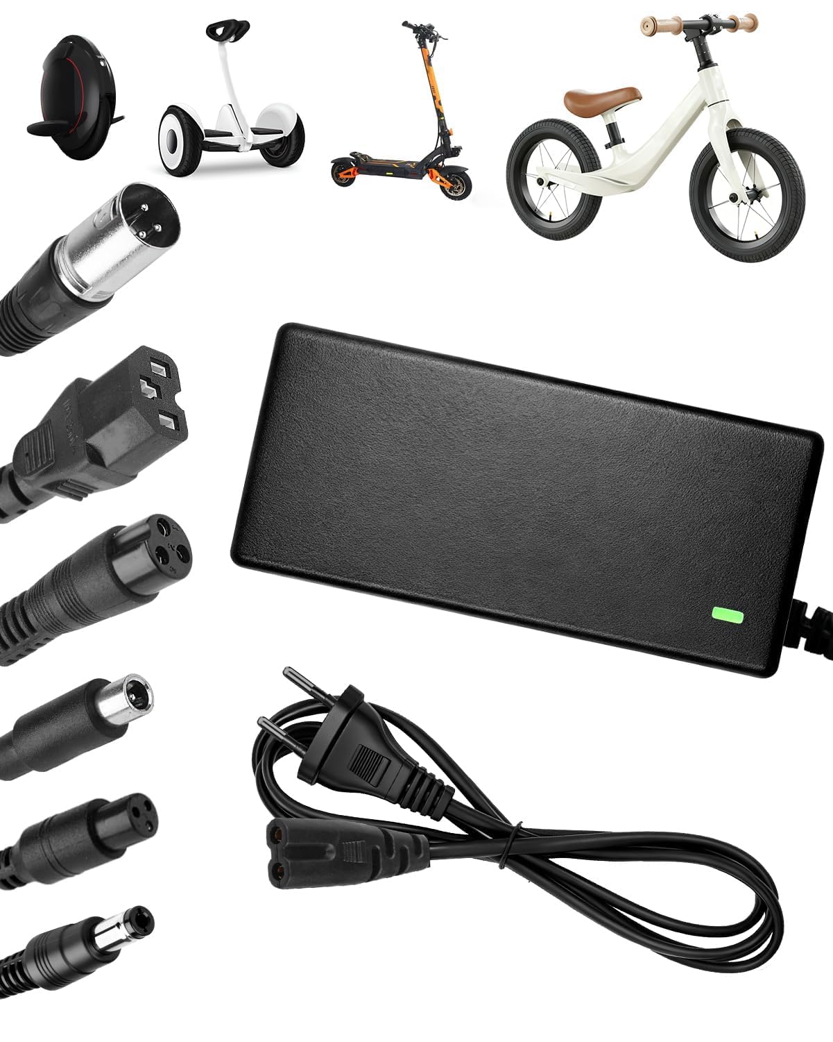 42V 2A Cargador Patinete Electrico para Hoverboard 36V Universal con 6 Conexiones M365 EU Plug