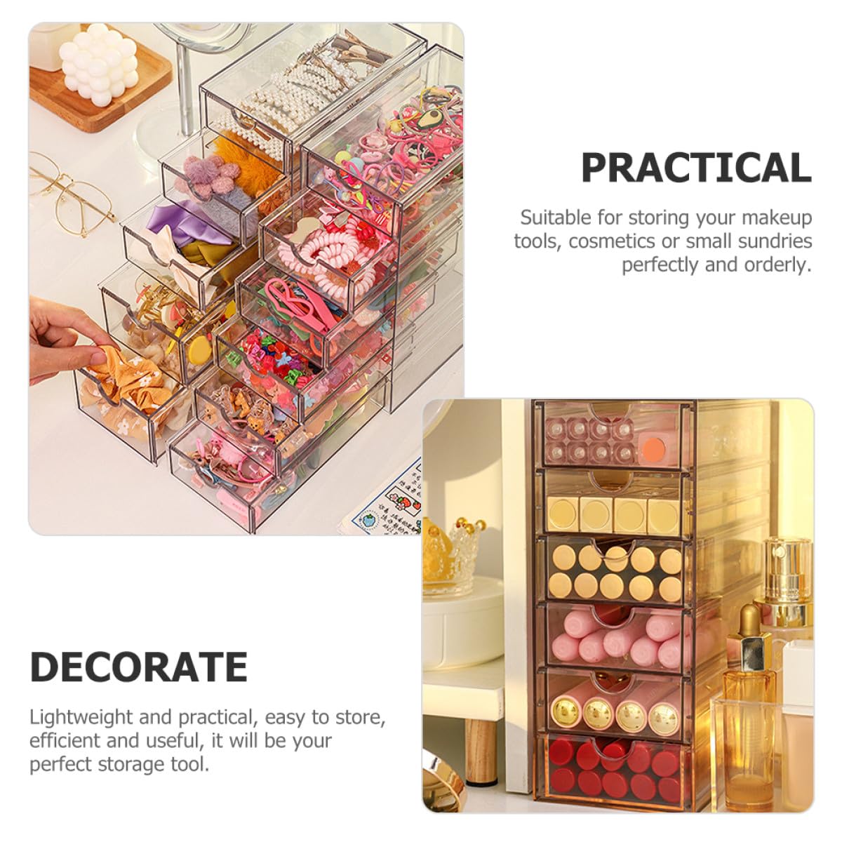 Housoutil Trasparente Organizer da Scrivania 3 Livelli a Cassetti, PET