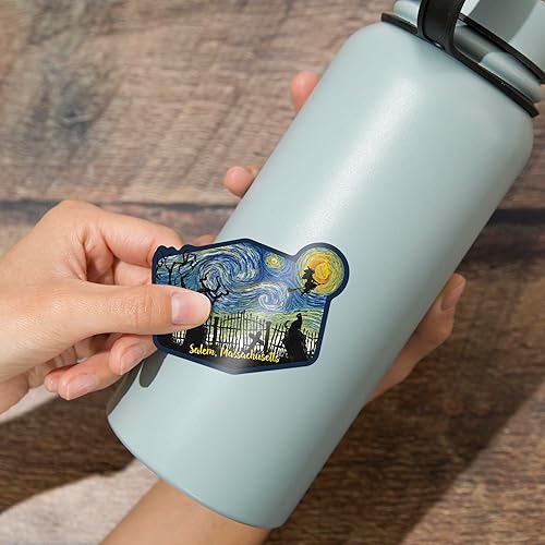 Miniatura 9 de Adhesivo troquelado Salem, Massachusetts, noche estrellada, cementerio, calcomanía de vinilo de contorno de 1 a 3 pulgadas (calcomanía impermeable