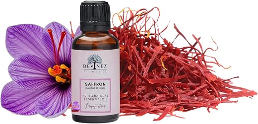 Devinez Kashmiri Saffron Essential Oil, Kesar Zafran, 10ml,Pure Natural Undiluted Therapeutic grade in Glass Bottle for sk...