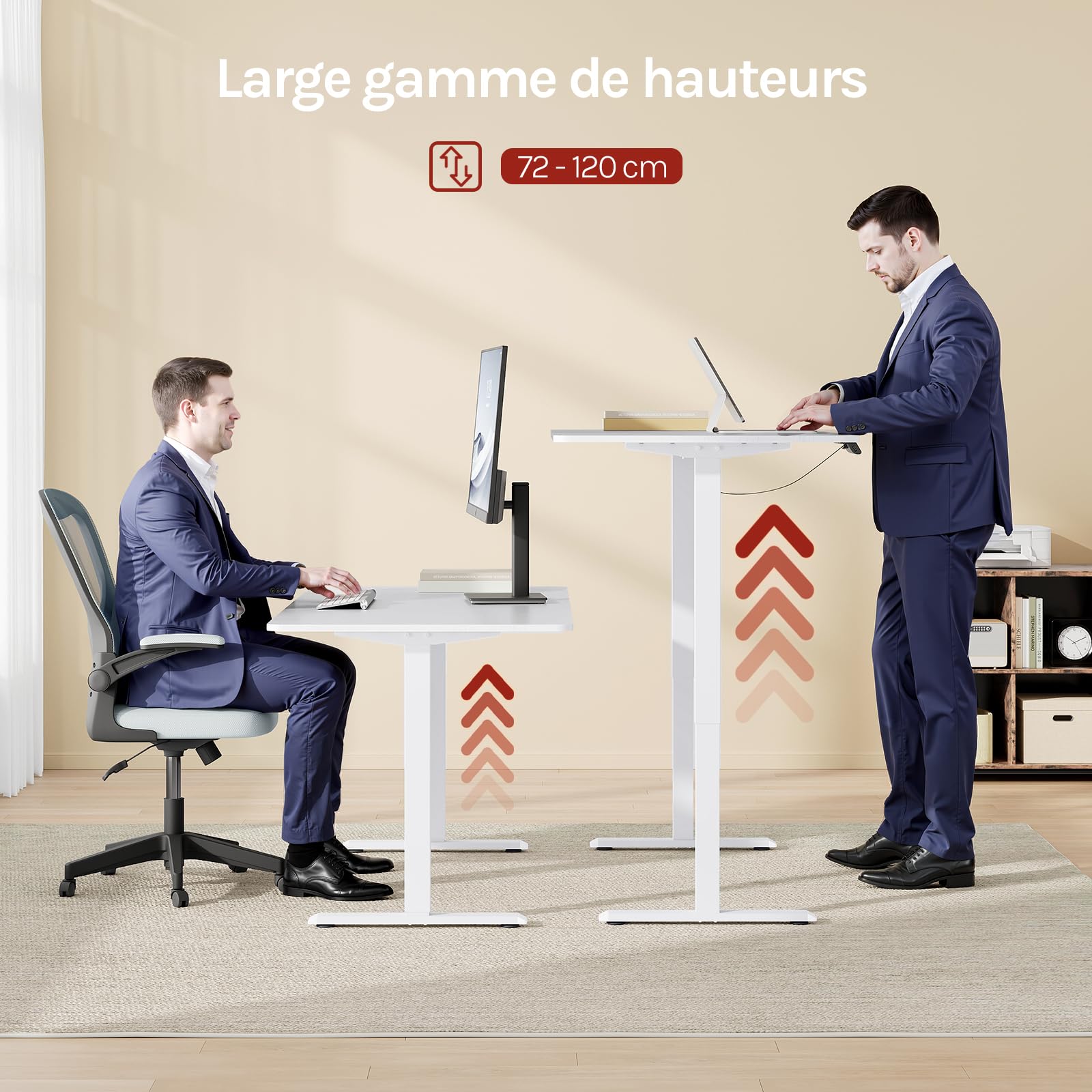 WOLTU Pied pour Bureau Assis Debout, Bureau Électrique, Blanc