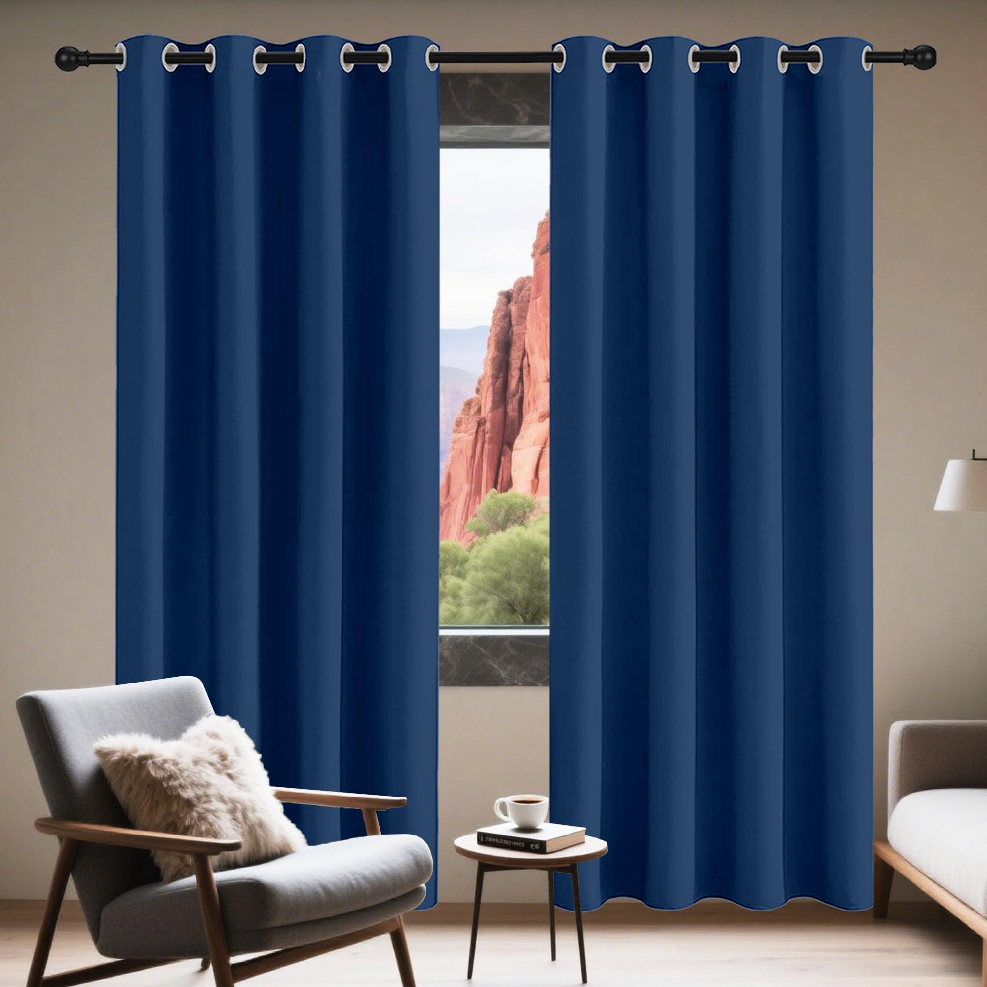 ZYANBIN Cortina Cocina 140 x 120 cm Opaca Termica Isolante Cortinas Blackout Salon Modernas para Ventanas Sala para Niños Sala Cuarto Baño, Azul Oscuro