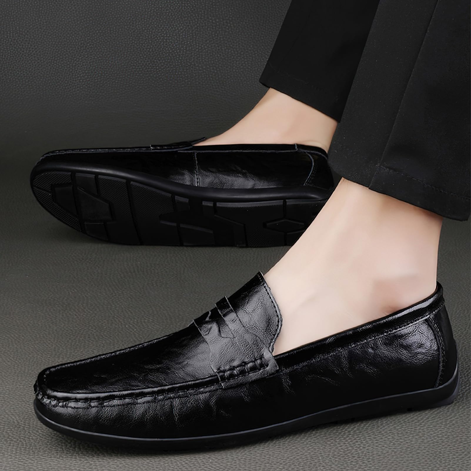 rismart Mocasin Hombre Casual Cuero Zapato Ponerse Conducción Plano Zapatilla