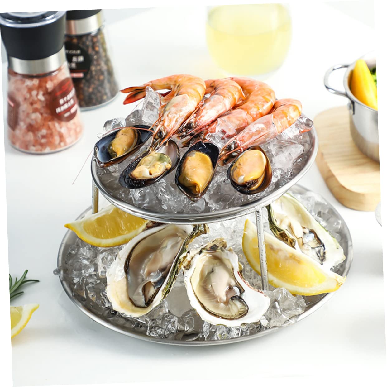 TIDTALEO Supporto Per Vassoio Di Frutti Di Mare in Acciaio Inossidabile a Doppio Livello Portapiatti Per Grigliate E Buffet in Ristoranti Di Pesce E Bar Dimensioni 10.6X7.9X7.5 Pollici