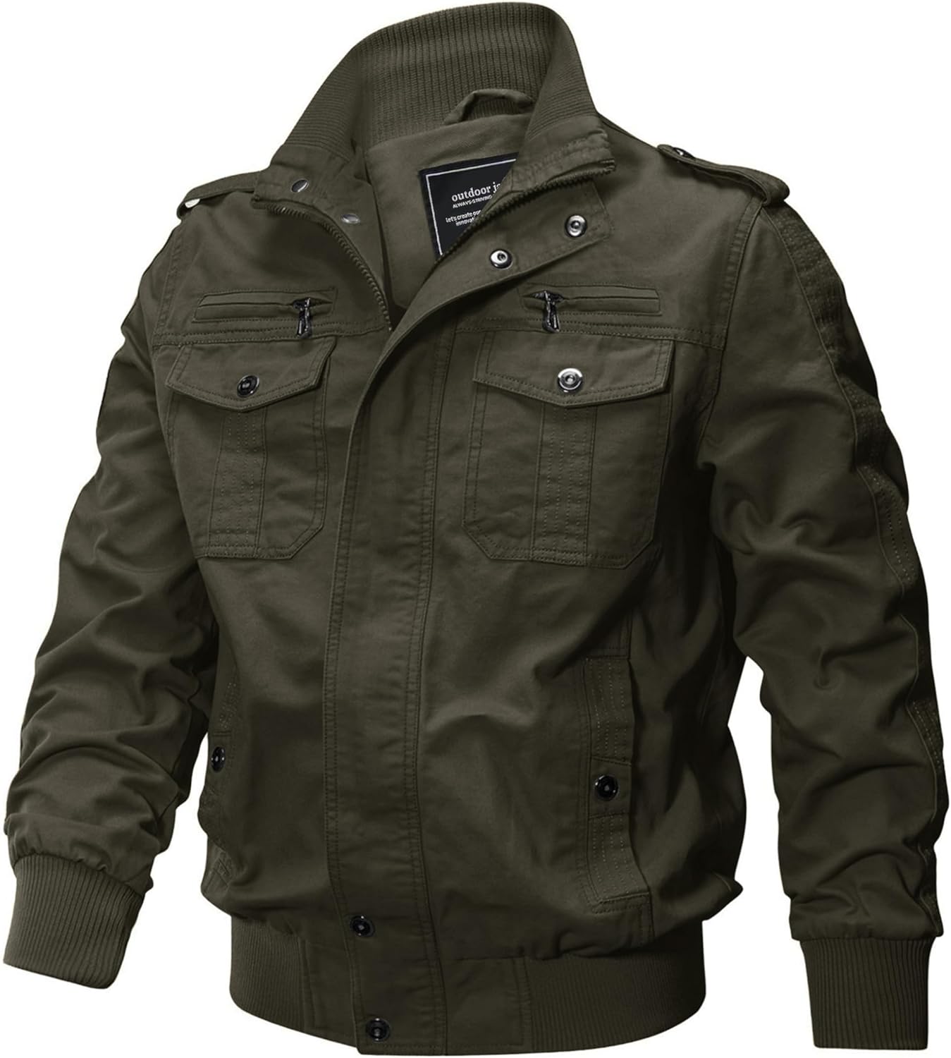 CRYSULLY Men's Cotton Military Jacket Lightweight Casual Windbreaker Stand Collar Bomber Jackets Coat with Multi Pockets - Image 4