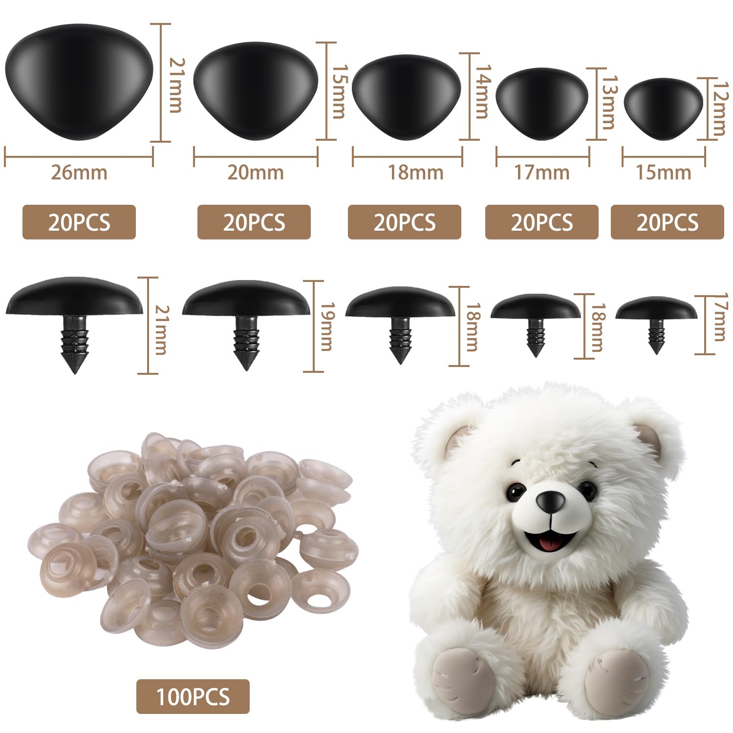 Occhi Bambole Usati Occhi Di Sicurezza Per Bambole – 60 Pezzi, Misure 22/24/30 Mm, In Plastica Glitterata, Con Rondelle, Per Peluche Fai-da-te Occhi Plastica Glitter Per Peluche Fai Da Te