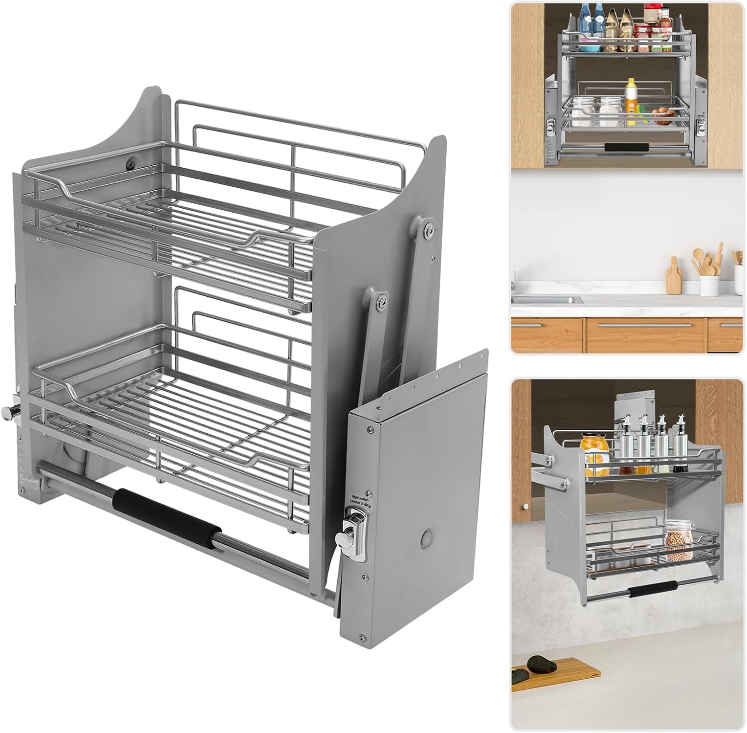 Cabinet Pull Down Shelf, 22.1 Inch Cabinet Pull Down Shelving System Blind Corner Cabinet Pull Out Kitchen Wall Sliding Shelf Pull-Out Home Organizers Cabinet Storage (A2)