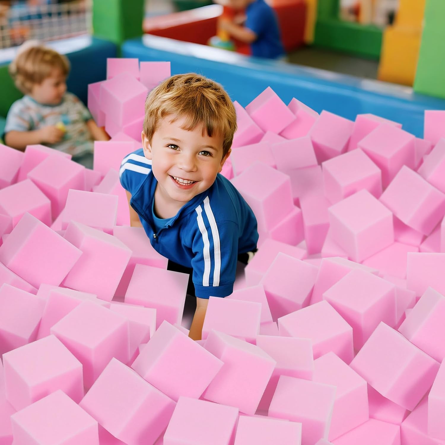 24-Pack 5 Inch Foam Cubes, Soft Play Pit Fillers for Indoor Games, Trampoline & Rock Climbing Mats - Light Pink