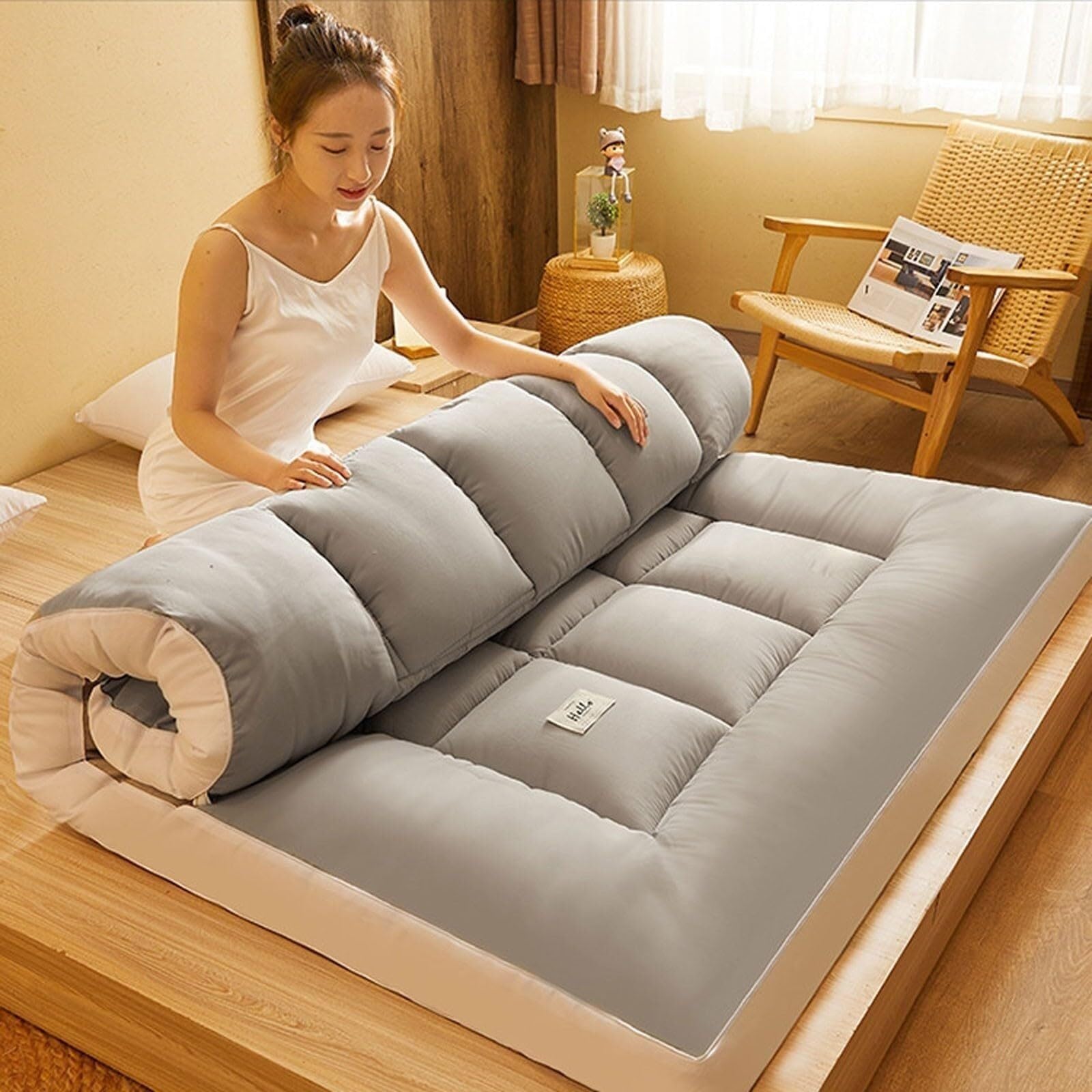 Matelas De Tatami Futon Pliable 2 Places Épaissir Le Matelas De Couchage Japonais Épais Tapis De Lit Moelleux Ultra-Douce Plancher Pad pour Dortoir Étudiant Chambre Matelassé