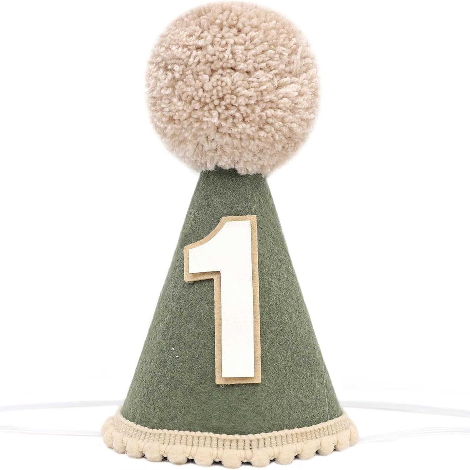Finduat Wild One First Birthday Party Hat, Deep Green with Pom Pom, Safari Woodland Theme