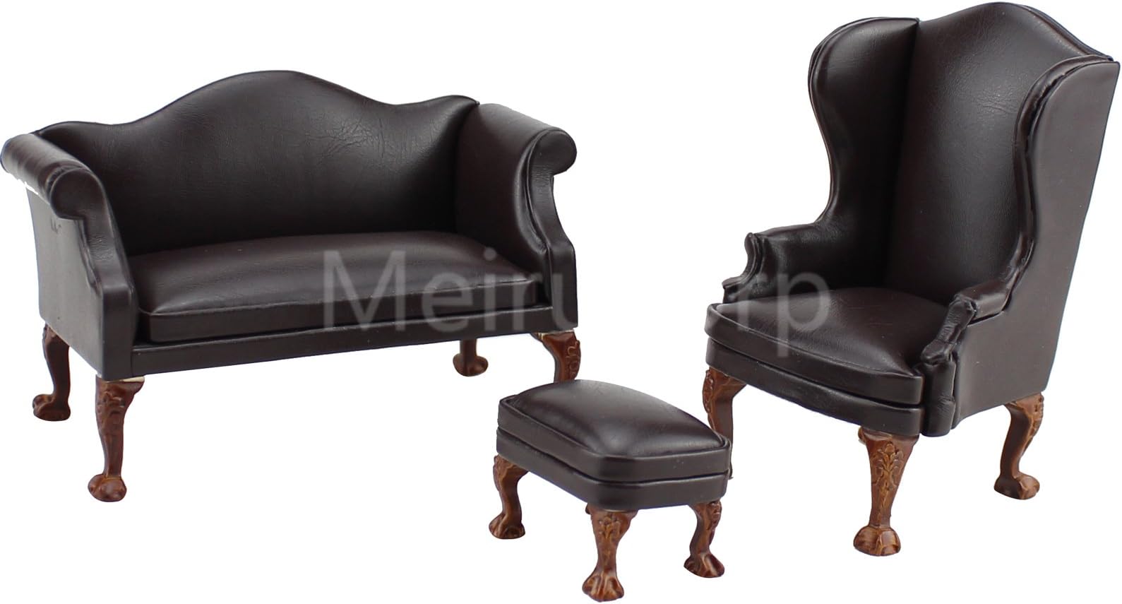 Meirucorp Dollhouse 1/12 Scale Miniature Furniture Brown Leather Sofa Chair Ottoman 3pcs Set 12357