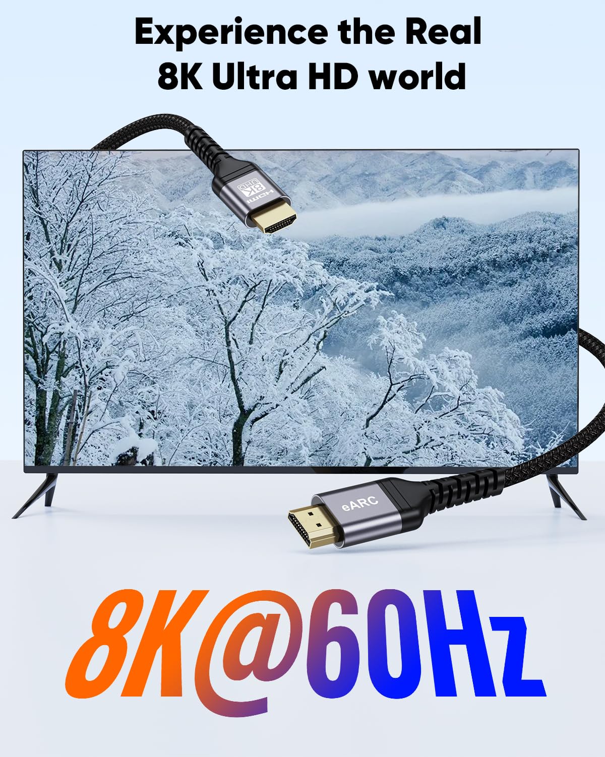 Cable HDMI ARC/eARC de 8K para barra de sonido a TV de 3.3 pies, cable HDMI eARC 2.1 48Gbps Ultra alta velocidad HDMI Cable Dolby Atmos 8K @60Hz, 4K @120Hz HDR 3D HDCP2.3 y 2.3 para barra de 5