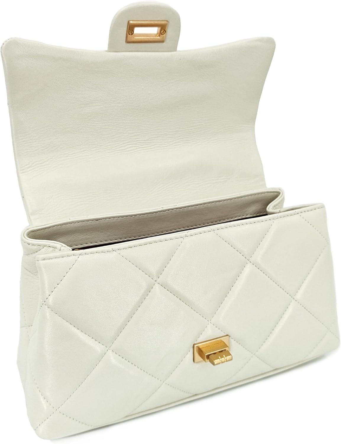 Quilted Leather Crossbody Bags for Women w/Detachable Gold Chain Strap, Designer Top Handle Bag, Shoulder Flap Purse - Image 8