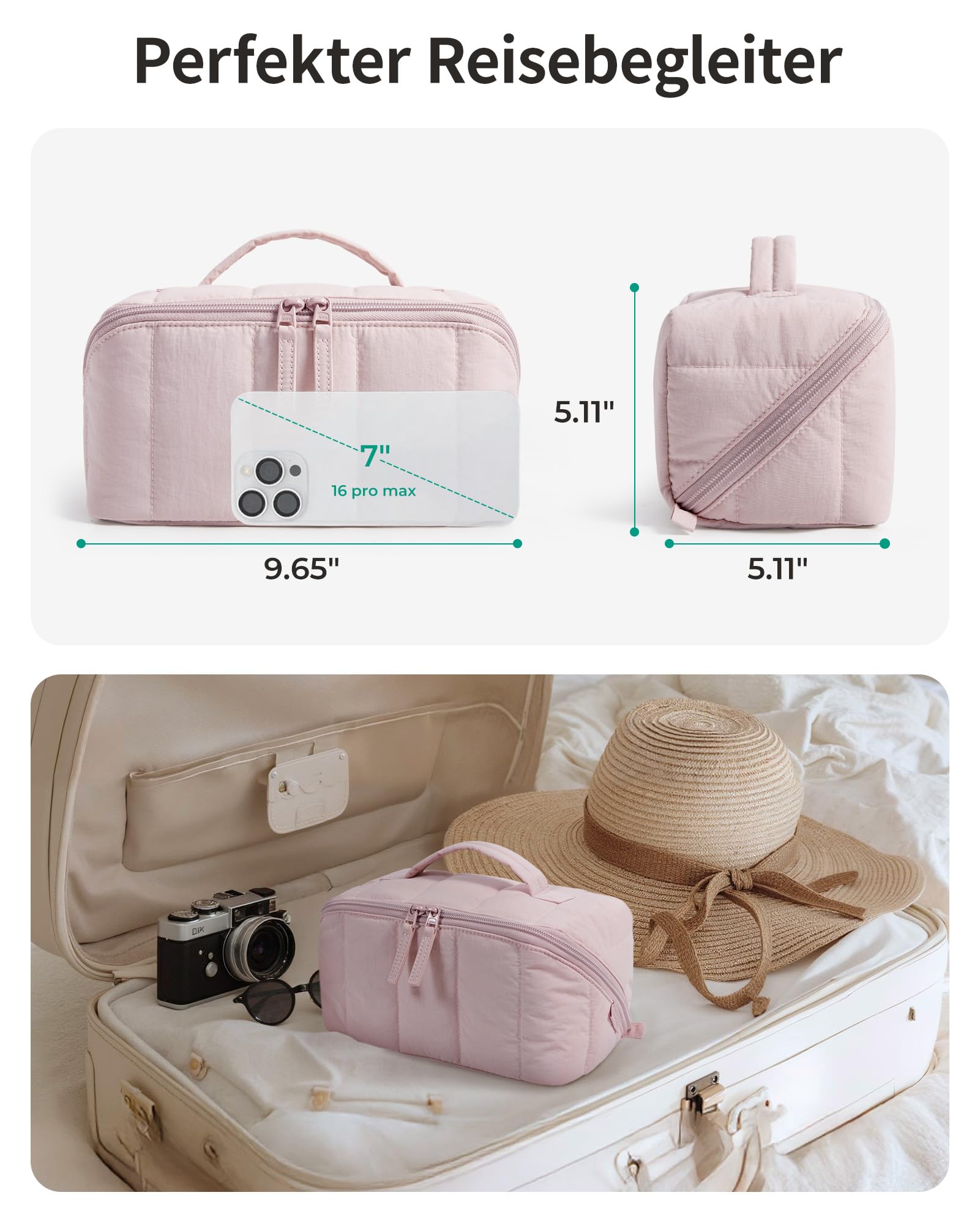 BAGSMART Borsa cosmetica da viaggio, organizer per cosmetici per sdraiarsi piatto, Nero , Fashion