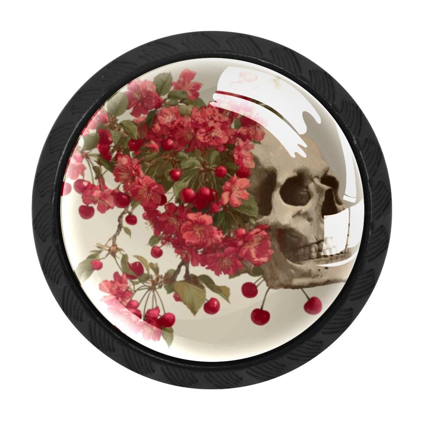 CHENZZZZ 4 Pack Cabinet Handles Black Vintage Skull and Flowers Cherry (1) Cabinet Knobs Draw