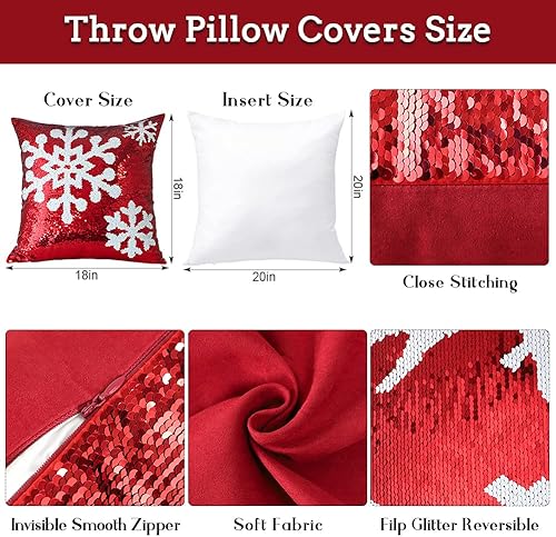 Miniatura 9 de OTOSTAR Juego de 2 fundas de almohada de lentejuelas navideñas de 18 x 18 pulgadas, diseño de copo de nieve de invierno, decoración de lentejuelas