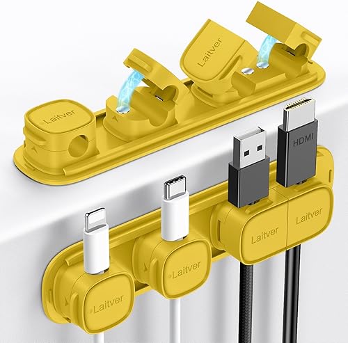 Miniatura 21 de Paquete de 6 clips magnéticos para cables [apertura/bloqueo en 1s], organizador y soporte de cables Laitver con adhesivo fuerte para gestión de
