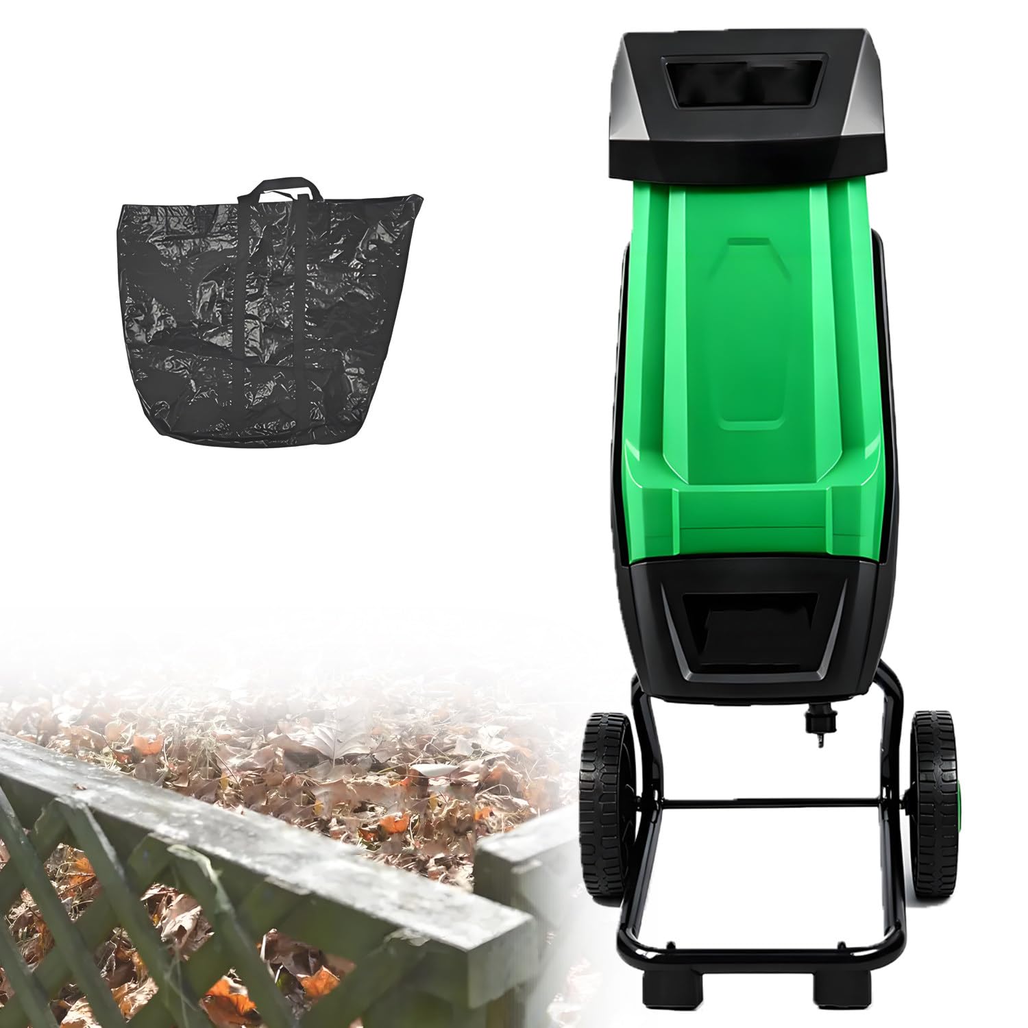 Triturador Ramas con Cuchillas Dobles,Ruedas,2400 W NoCable | con Bolsa Recolectora 50 L,Capacidad Corte Máxima 39 Mm,Cuchillas Acero Doble,para Triturar Ramas & Compost Doméstico