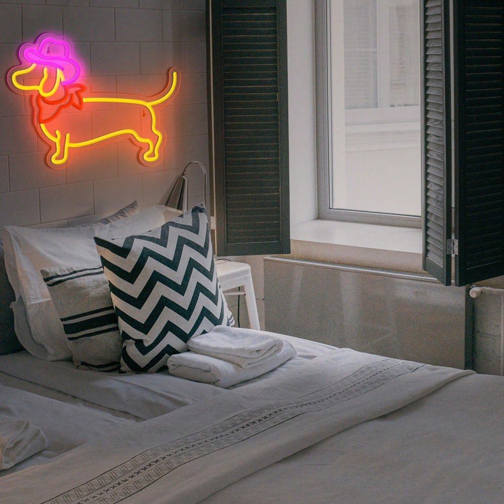 Weihnachts-neonreklame, Dackel-neonreklame, Süßer Dackel Weihnachtsmütze, Dimmbare Led-leuchtreklame Hundemotiv Für Schlafzimmer, Kinderzimmer, Zuhause, Party