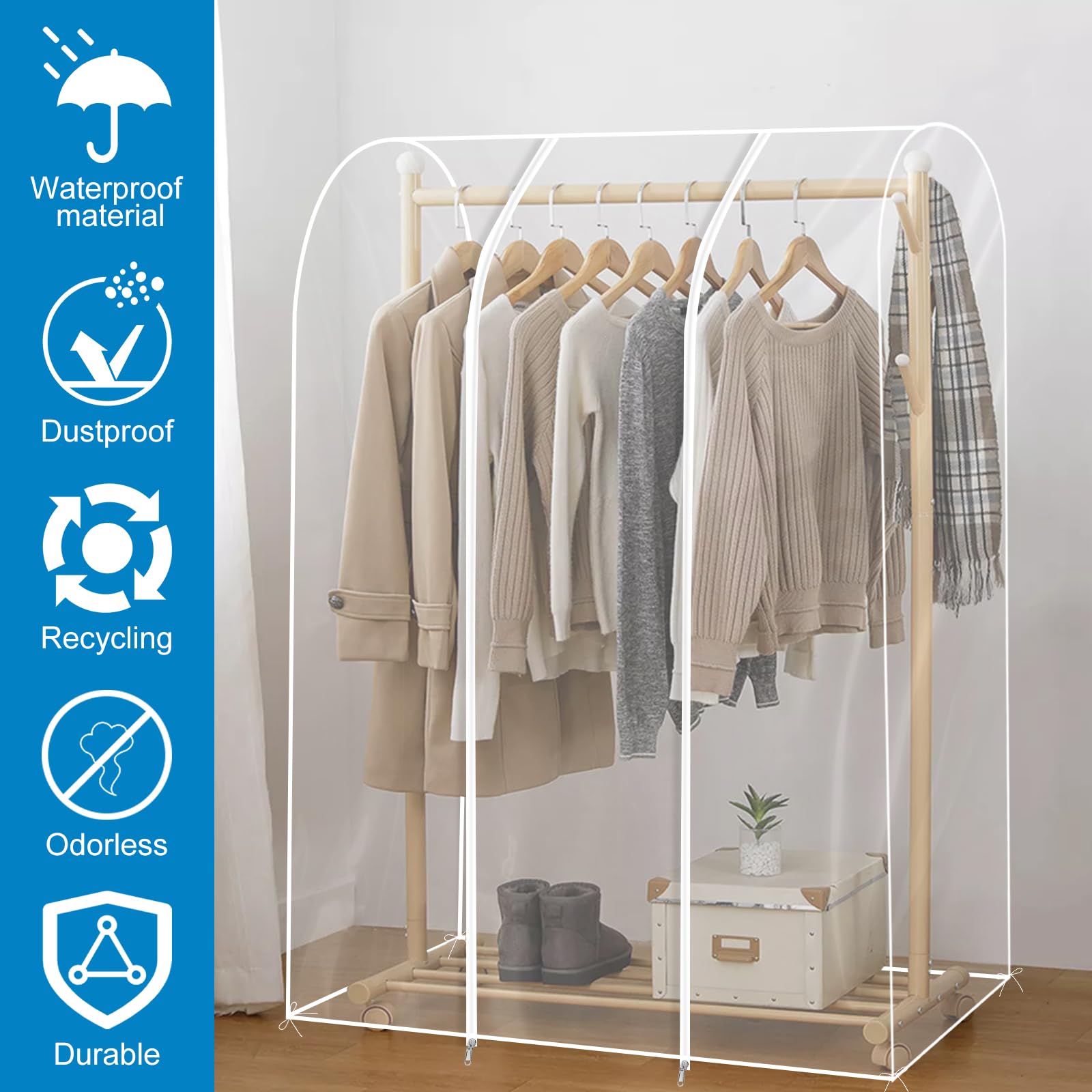 Kleiderständer Abdeckung 120x50x150cm Transparent Schutzhülle für Kleiderständer Wasserdicht Staubdicht Feuchtigkeitsfest Kleidersäcke Transparent mit Reißverschluss (120x50x150cm)
