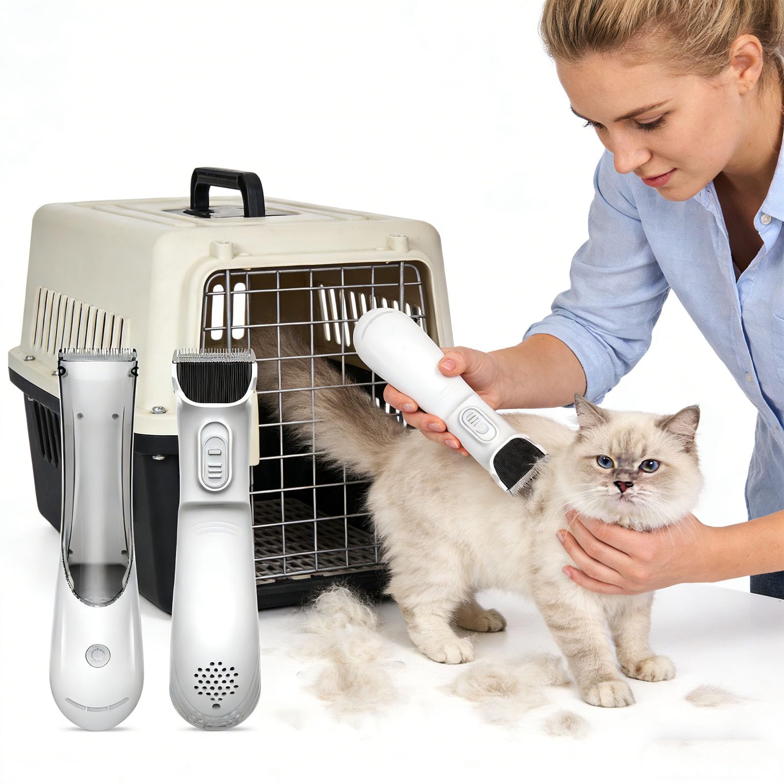 Cortador combinado de aseo de mascotas con función de vacío, afiladores de cerámica de baja velocidad variable para perros, gatos, podadora de pelo